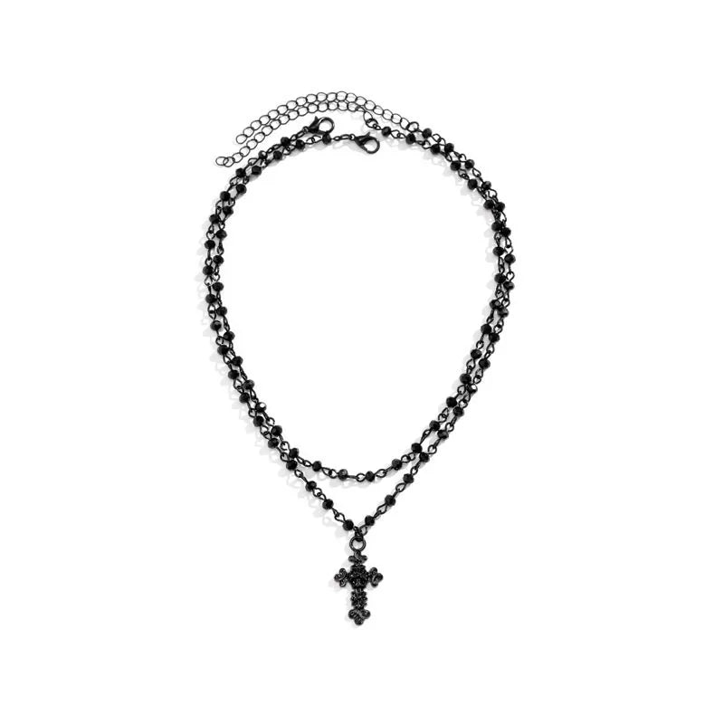 2Pcs/Pack necklace Set cross Crystal Necklace Female Retro Sweet Cool Style Double Layer Pendant Collarbone Chain Jewelry Vera Lux