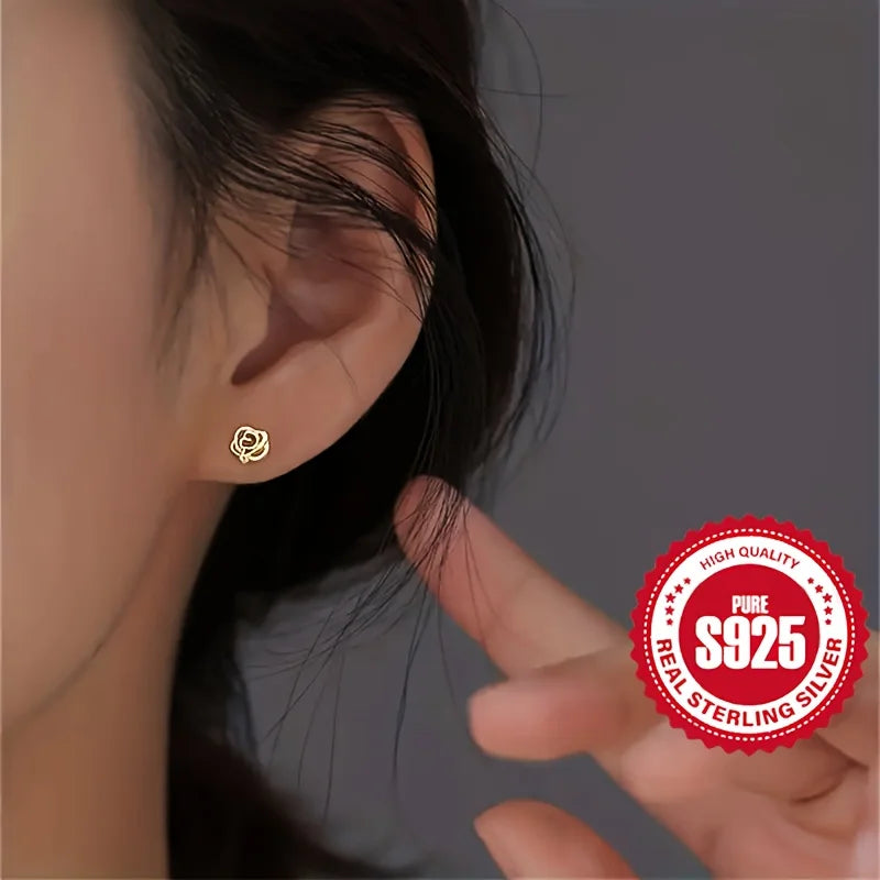 S925 silver rose earrings for women, hypoallergenic, perfect gift for dating, versatile for daily wear Vera Lux