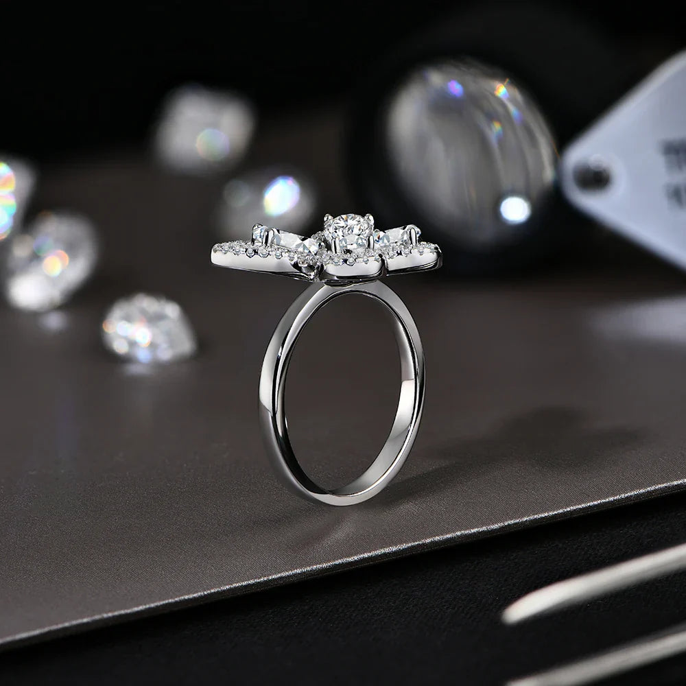 MINTYBOX Butterfly Moissanite Ring for Women Solid 10k 14k White Gold Pear Cut 6*4mm Pass Diamond Test Engagement Fine Jewelry Vera Lux