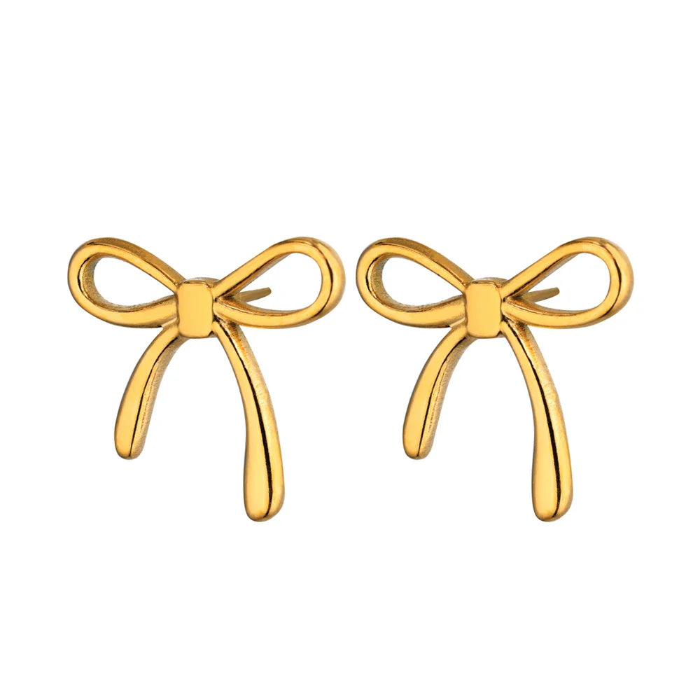 Stainless Steel Thin Bowknot Earrings For Women Gold Color Aesthetic Earring Wedding Christmas Fashion Jewelry Accessories Vera Lux