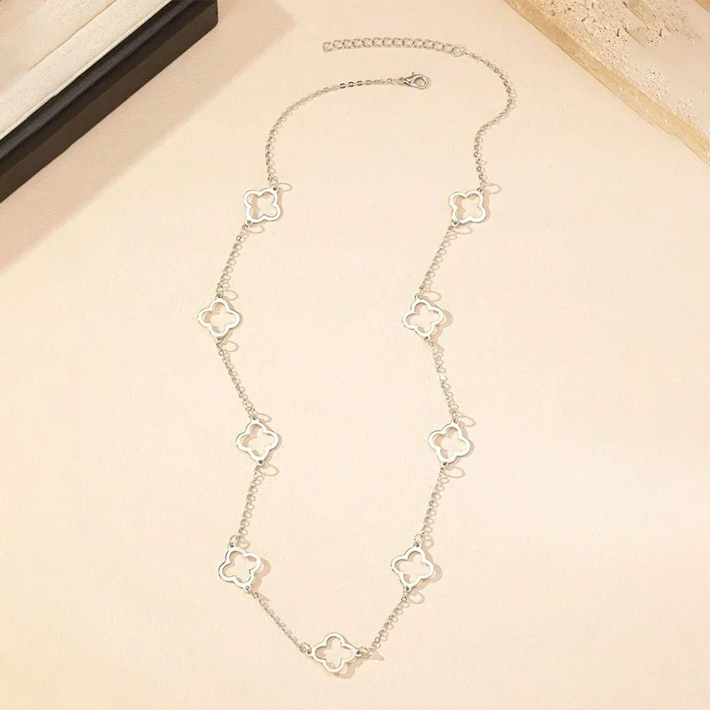 Aomogo Stainless Steel 2025 New Hollow Four-Leaf Clover Pendant Necklace Simple Fashion Design Collarbone Chain Jewelry Gifts Vera Lux