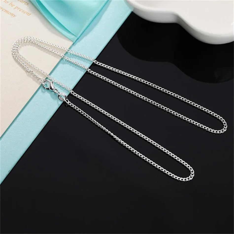 New 925 Sterling Silver Necklace 16/18/20/22/24/26/28/30 Inches 2MM String Chain For Women Men High Quality Jewelrys Gifts Vera Lux