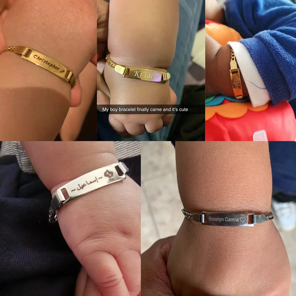 Vnox Personalize Custom Baby Girls Name Bracelet Gold Color Solid Stainless Steel Adjustable Boys Bracelet Gift to New Mom Vera Lux