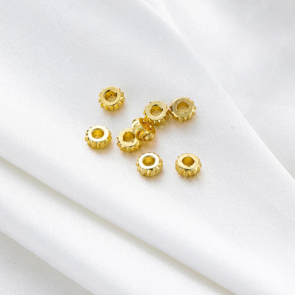50pcs/lot 14K 18K Gold Color Fancy Wheel Metal Round Beads Necklace Bracelet Loose Spacer Beads For Jewelry Making Findings Vera Lux