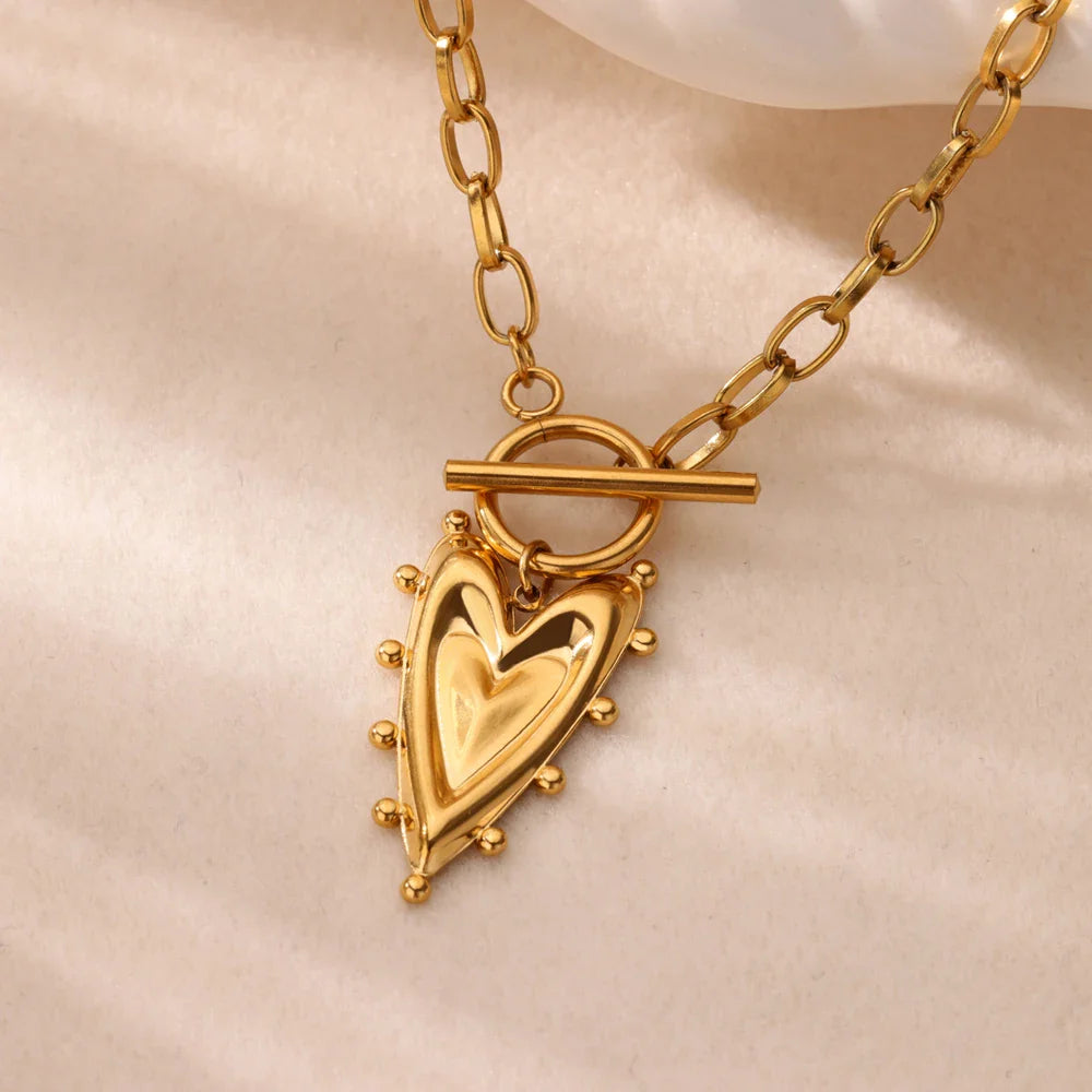 Geometric Heart Necklaces For Women Stainless Steel Gold Color Snake Chain Heart Necklace Aesthetic New Wedding Jewelry Gift Vera Lux
