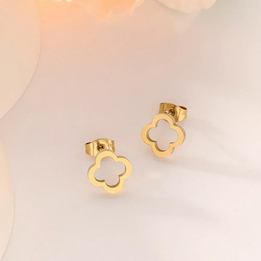 DOTIFI Stainless Steel Creative Hollow Four Plum Blossom Simple Style Four-Leaf Clover Handmade DIY Earrings Jewelry Accessories Vera Lux