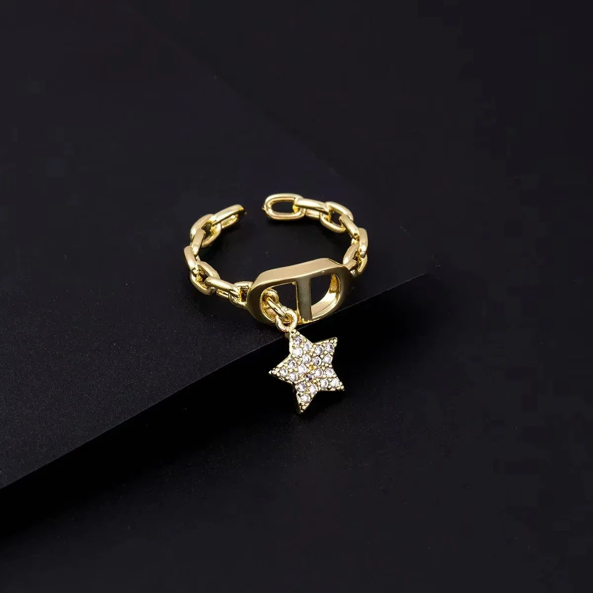 Star Diamond Letter Cd Ring Niche Design Pendant Trendyy Daily Versatile Women's Ring New Open Adjustable Ring Vera Lux