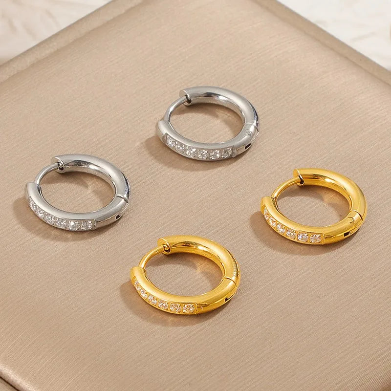 Stainless Steel Pave CZ Huggie Hoop Earrings for Women Men Vera Lux