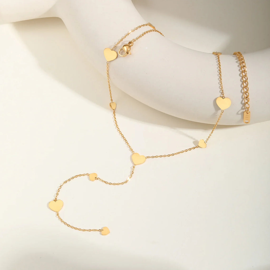 Heart Drop Lariat Chain Necklace For Women, Y Shape Long Chain Stainlss Steel 18K Gold Color  Layered Jewelry Vera Lux