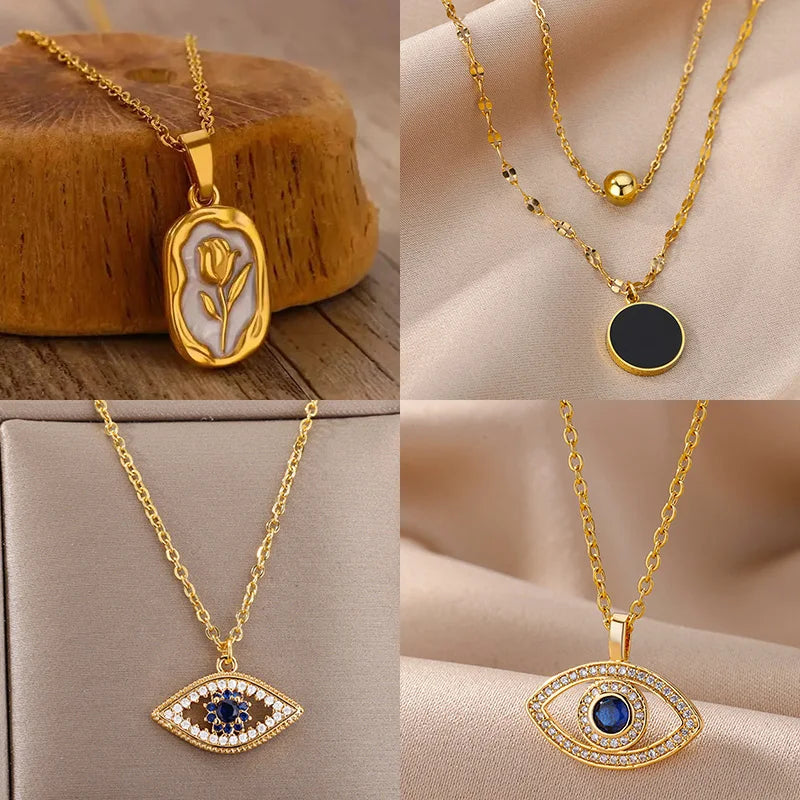 Rose Flower Necklace For Women Gold Color Tulip Flower Pendant Stainless Steel Chain Necklace Wedding Jewelry Birthday Gift Vera Lux