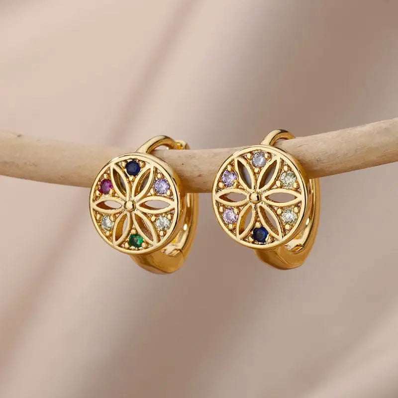 Rainbow Zircon Earring for Women Stainless Steel Hoop Earring 2024 New Trending Luxury Aesthetic Accesorios Jewelry aretes mujer Vera Lux
