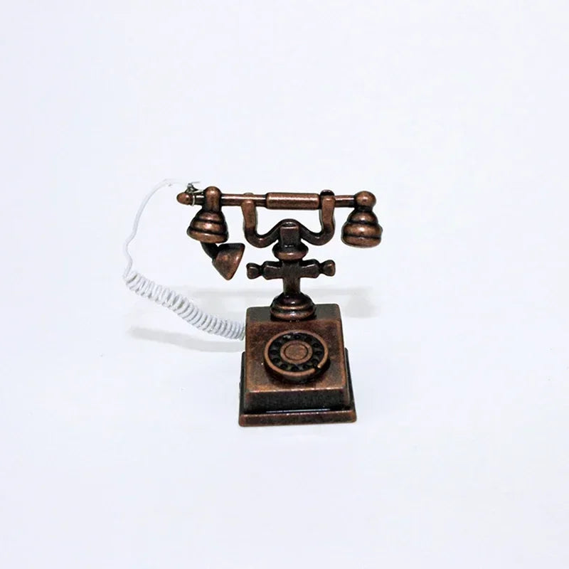 1:12 Home Decor Figurines Alloy Vintage Rotary Telephone Mini Retro Phone Model Miniature Phone Dollhouse Baby House Accessories Perfecsy