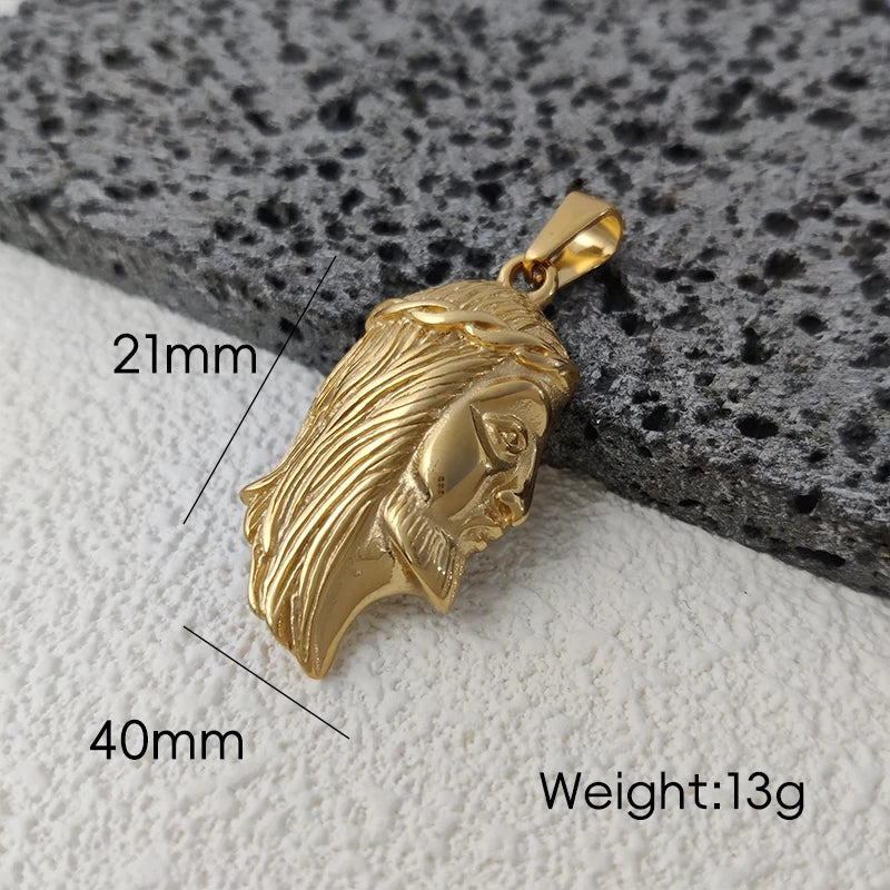 Hip - Hop Stainless Steel 18K Gold Plated Jesus Head Pendant Necklace Waterproof Jewelry For Ideal Men's Gift Vera Lux