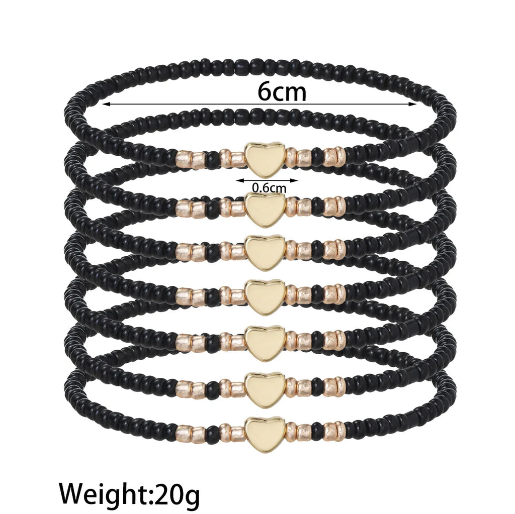7Pcs Colorful Rice Beads Bracelet Set For Women Fashion Heart Charm Elastic Beaded Chain Bangle Female Trendy Jewelry Gift Vera Lux