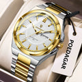 POEDAGAR Top Original Men's Watches Stainless Steel Waterproof Luminous Man Watch Date Week Classic Trendy Quartz Men Wristwatch Vera Lux