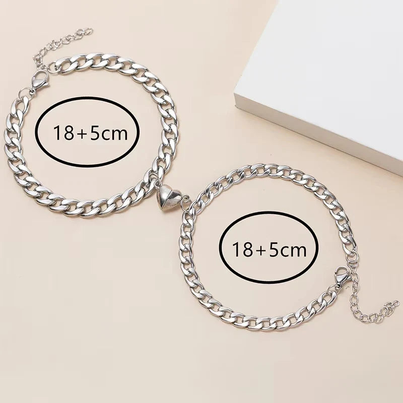 2Pcs/set Magnet Couple Bracelets Heart Attraction Bracelet Stainless Steel Charm Simple Cuban Chains Key Lock Jewelry Gifts Vera Lux