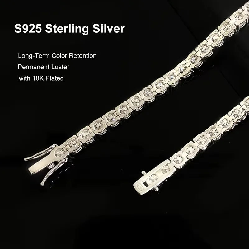 NeeTim 3mm 4mm 5mm Moissanite Tennis Bracelet Full Diamond 925 Sterling Silver with Gold Plated Bracelets For Women Men Vera Lux