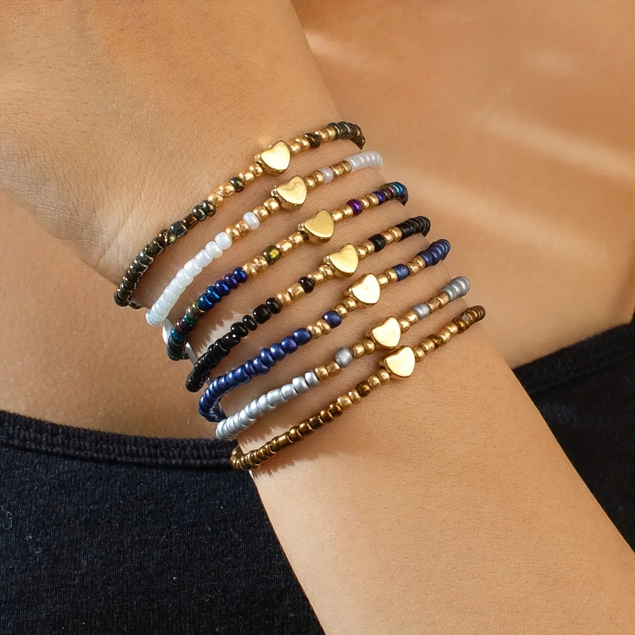 7Pcs Colorful Rice Beads Bracelet Set For Women Fashion Heart Charm Elastic Beaded Chain Bangle Female Trendy Jewelry Gift Vera Lux
