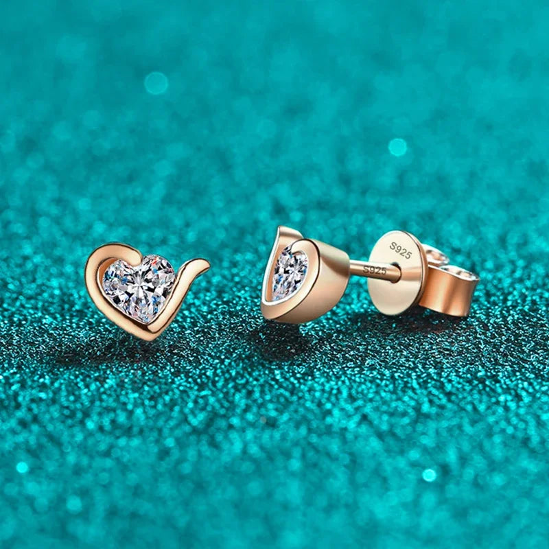 NeeTim Moissanite Heart Stud Earrings for Women 925 Sterling Silver with White Champagne Gold Plated Wedding Earring Certified Vera Lux