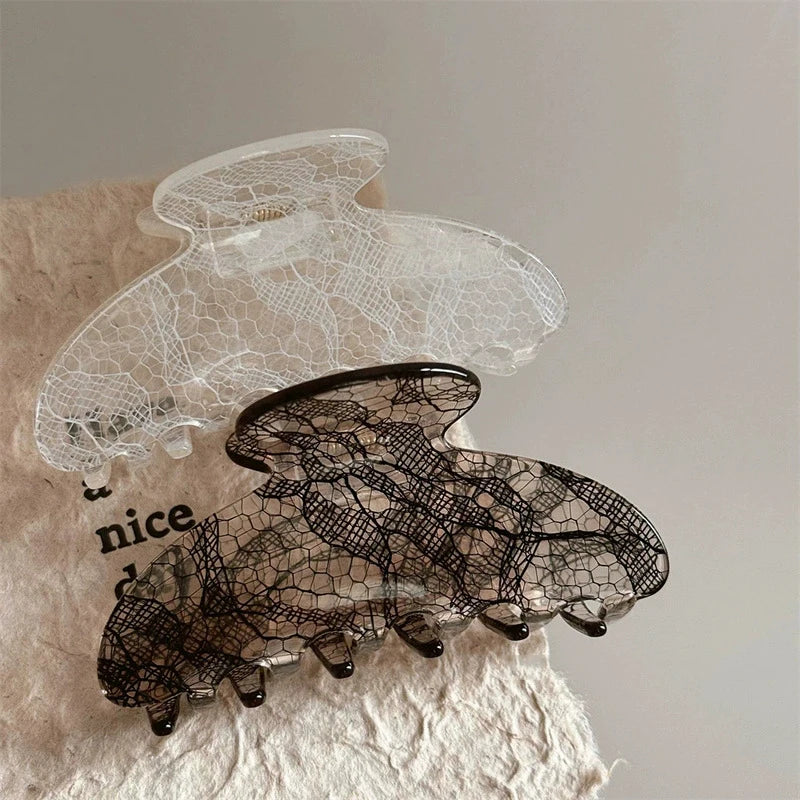 8.5Cm New Korean Woman Senior Lace Pattern Hair Claw Barrettes Girl Fashion Hair Clips Hair Headwear Hair Accessories Hairpins Vera Lux