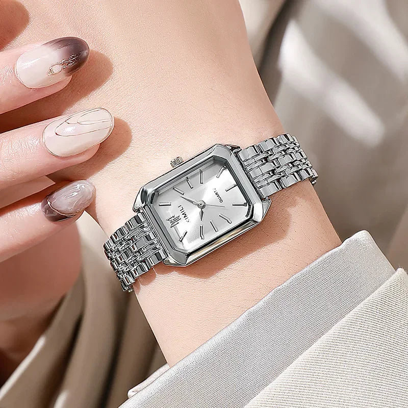 2025 Hot Brand Stainless Steel Strap Watch Women Luxury Gift Quartz Wristwatch Student Fashion Simple Square Quartz Watches Vera Lux