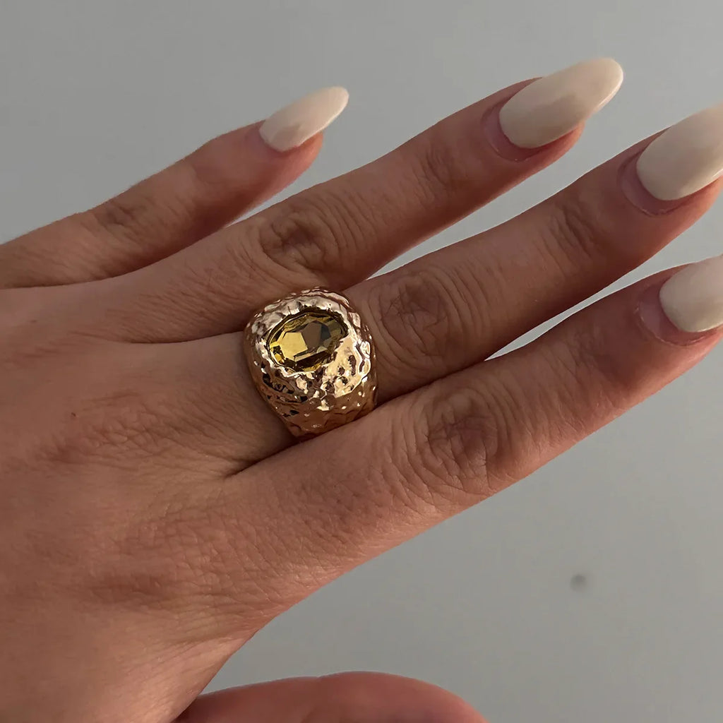 LATS Vintage Punk Inlaid Rhinestone Rings for Women Geometric Exaggerated Personalized Liquid Glossy Light Luxury  Jewelry Vera Lux