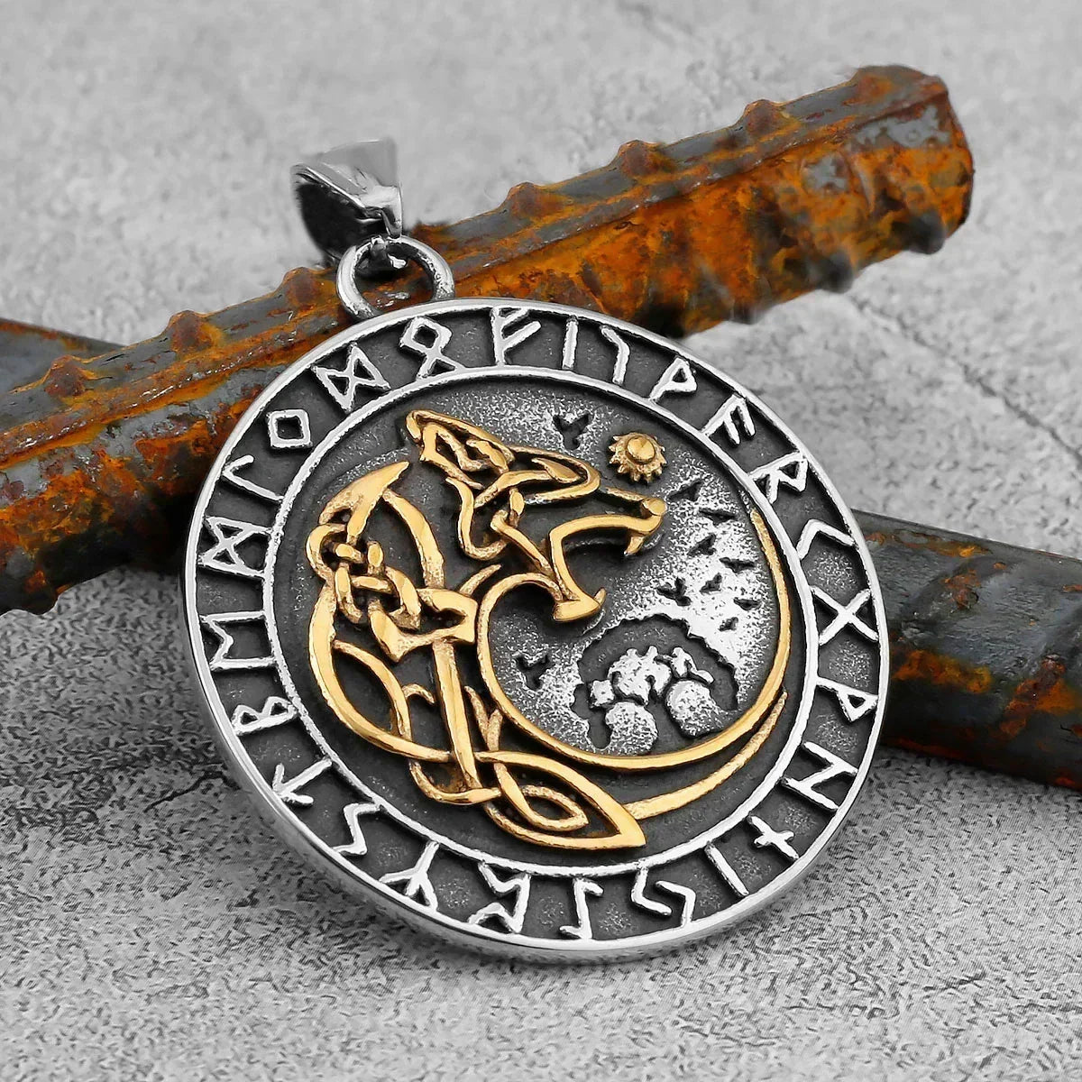 Norse Mythology Viking Wolf Necklaces Men Stainless Steel Viking Runes Vegvisir Amulet Pendant Scandinavian Vintage Male Jewelry Femstylo