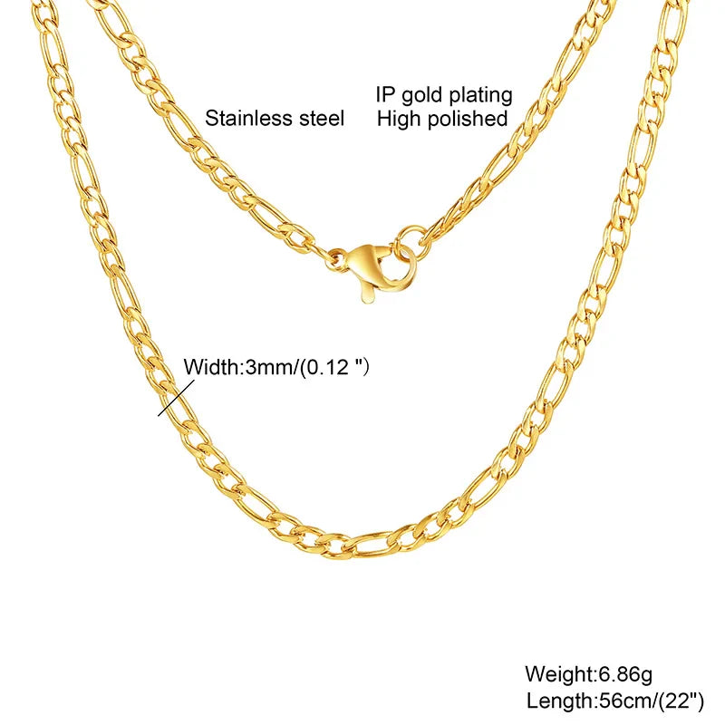 Figaro Chain Necklace Stainless Steel Link Gold Color Choker Necklace Layered Women Girls 14"  18" 20" 24" Vera Lux