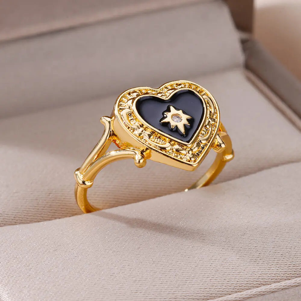 Heart Shape Zircon Rings For Women Stainless Steel Gold Color Aesthetic Couple Ring 2024 Trend Wedding Jewelry Gift For Friend Vera Lux