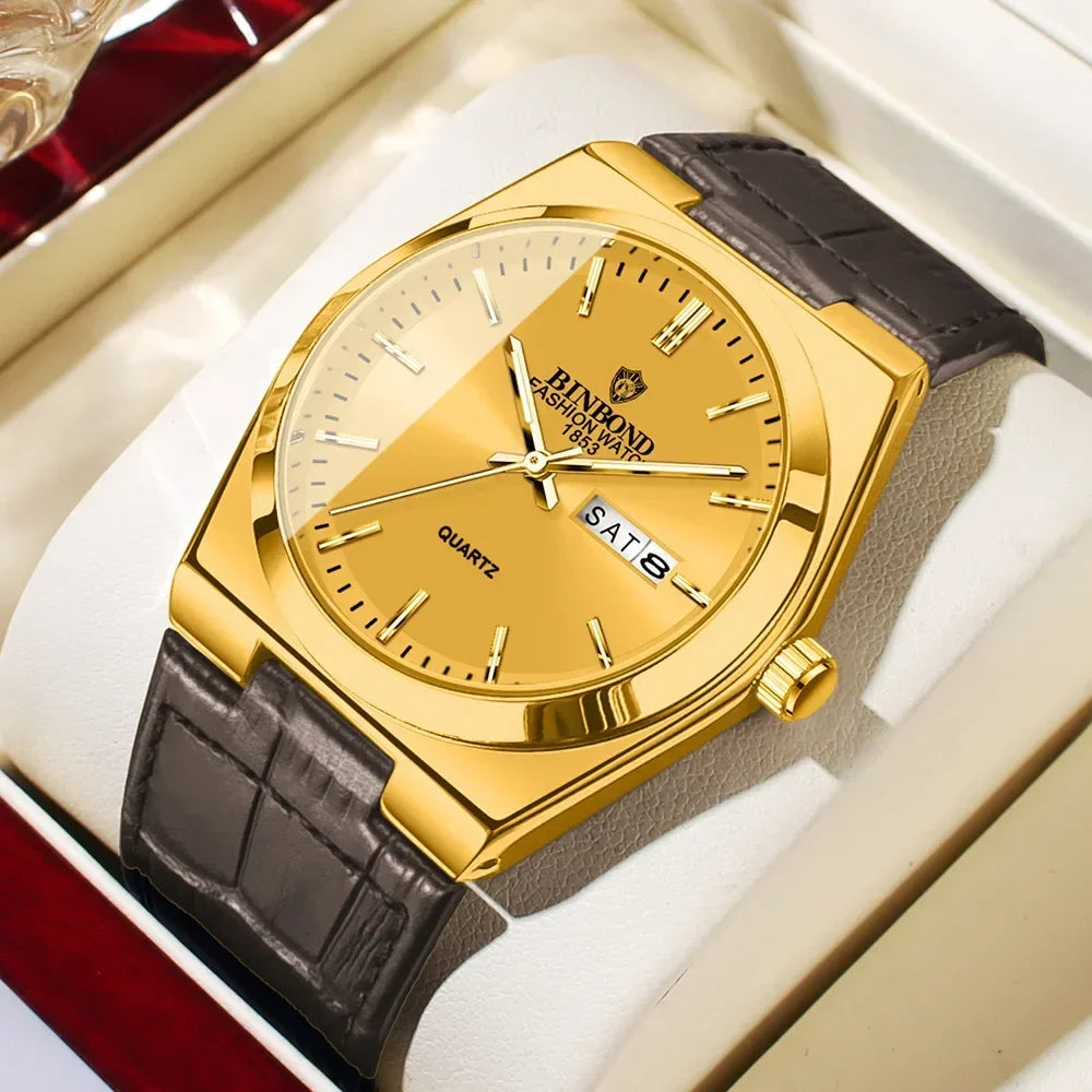 2026 Casual Business Leather Fashion Quartz Wristwatches Gold Clock Men Luxury Watch Automatic Watches Mens Gifts Montre Homme Vera Lux
