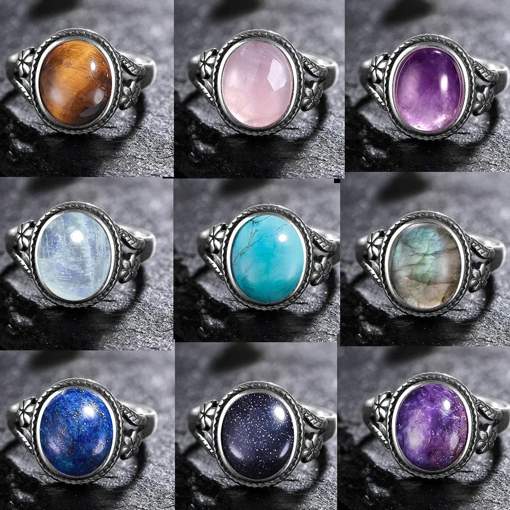 Vinatge Silver Ring Female Jewelry Natural Moonstone Tiger's Eye Personalized Rings for Women Bijoux Wedding Jewelry Gift S925 Vera Lux