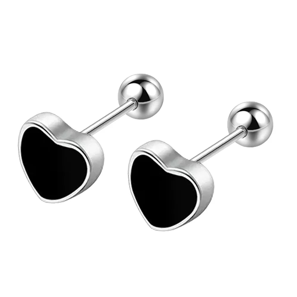925 Sterling Silver Black heart Star Round Small Stud Earrings for Women Luxury Jewelry Accessories 2024 Trend Free Delivery Vera Lux