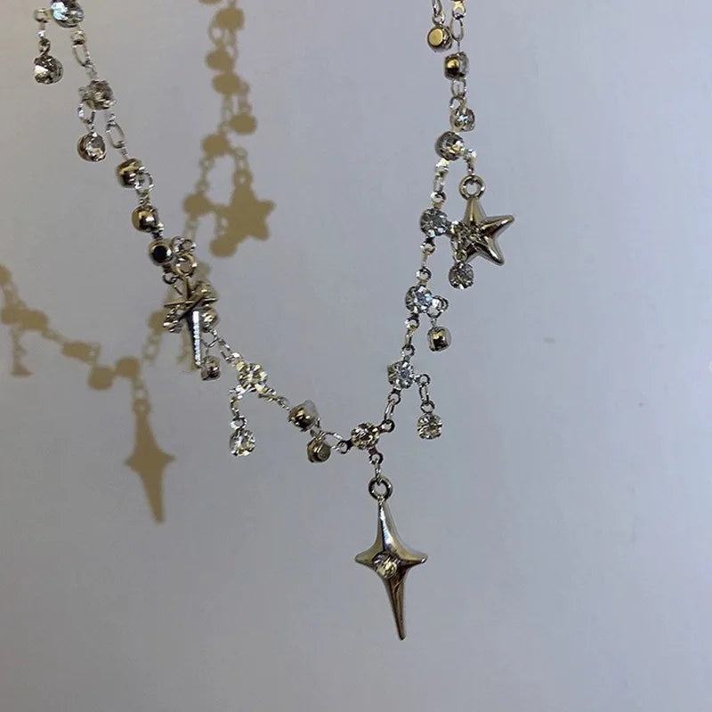 Kpop Star Pendent Necklace for Women Punk Simple Zircon Tassel Clavicle Chain Choker Elegent Party Gift Jewelry Girl Vera Lux