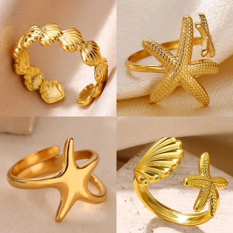 Stainless Steel Starfish Open Rings For Women Gold Color  Geometric Adjustable Ring Wedding Party Fashion Jewerly Gift anillos Vera Lux