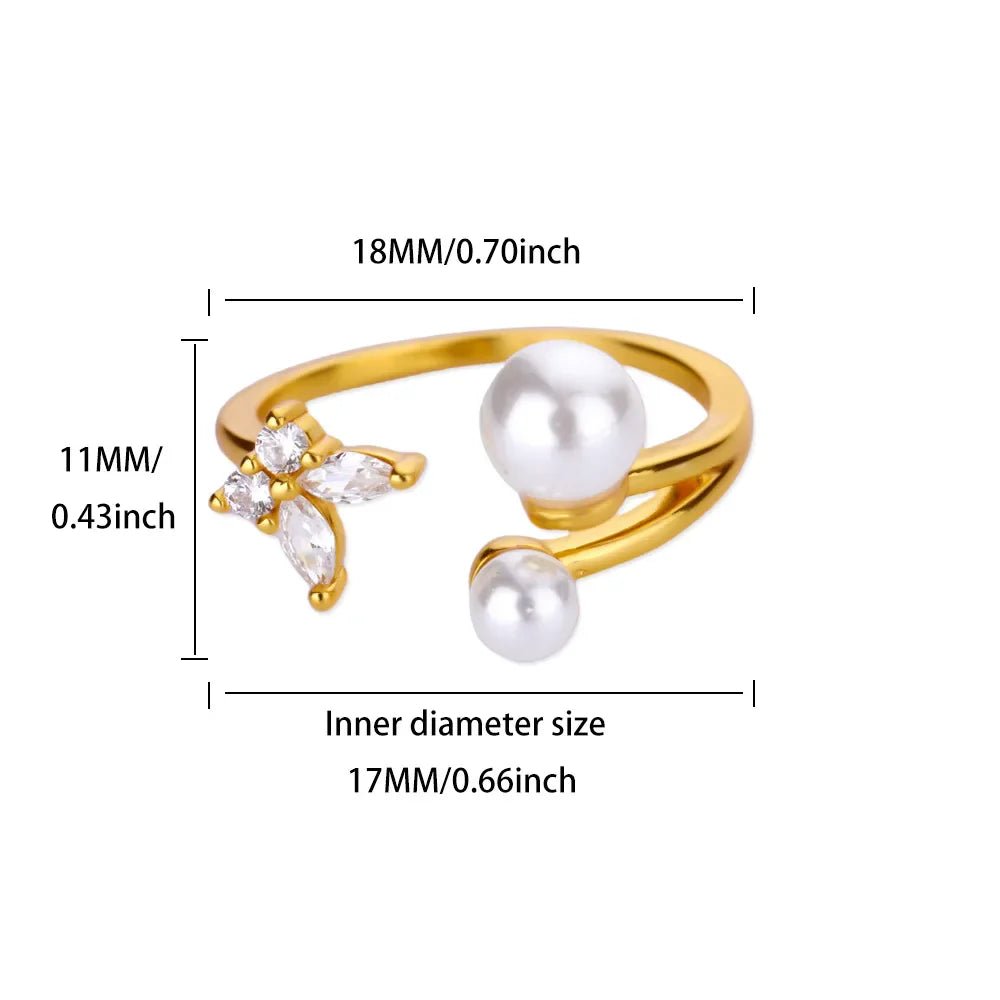 Zircon Butterfly Imitation Pearl Ring For Women Stainless Steel Gold Color Ring 2025 New Fashion Wedding Couple Jewelry Gifts Vera Lux