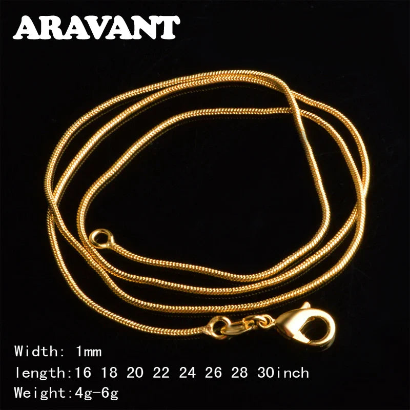 Aravant 925 Sterling Silver 18K Gold 1MM 45-75CM Snake Chain Necklace For Women Fashion Party Wedding Jewelry Vera Lux