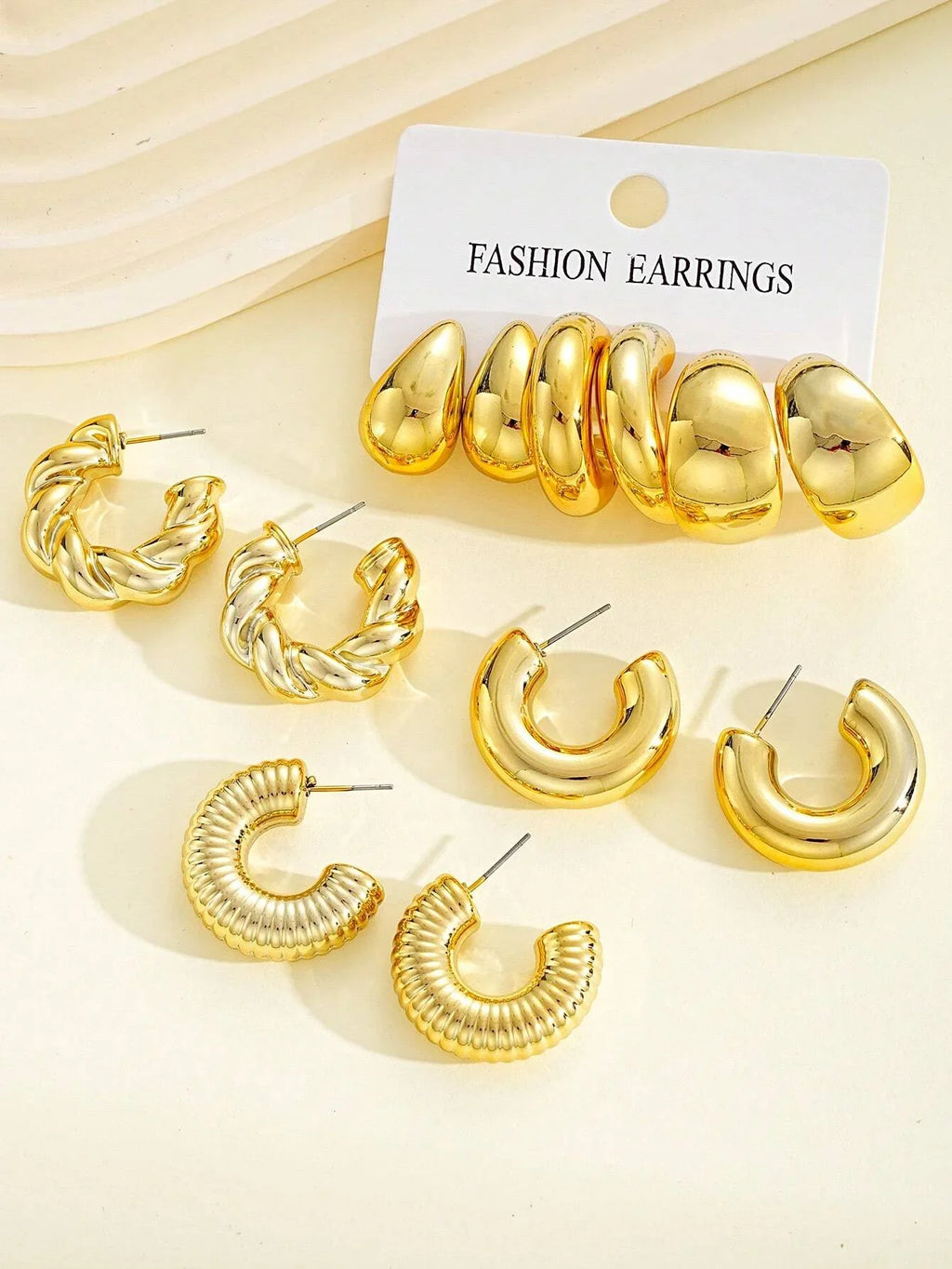 12pcs/Set Classic Fashion Twist C Shape Tear Drop Design Women's Gold-Color Earrings For Daily Workplace And Party Outfits 2024 Vera Lux