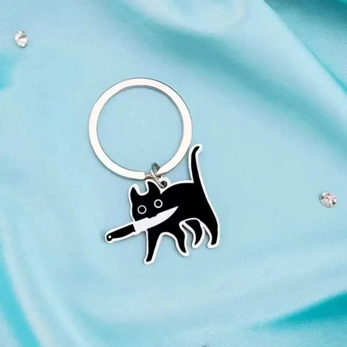 Cute Cartoon Cat Keychain - Black Kitten Knife Pendant for Keys, Bag, Jewelry - Wholesale Animal Keyring Gift Vera Lux