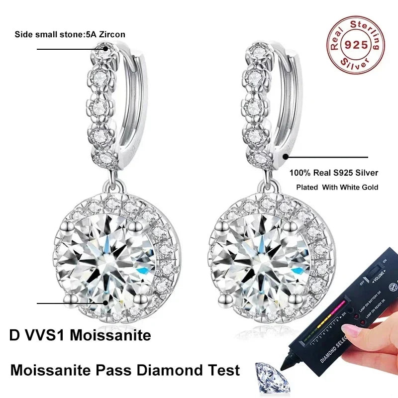 NeeTim 3ct Moissanite Diamond Drop Earrings for Women Lab Diamond 925 Sterling Silver with Gold Plated Wedding Party Jewelry Vera Lux