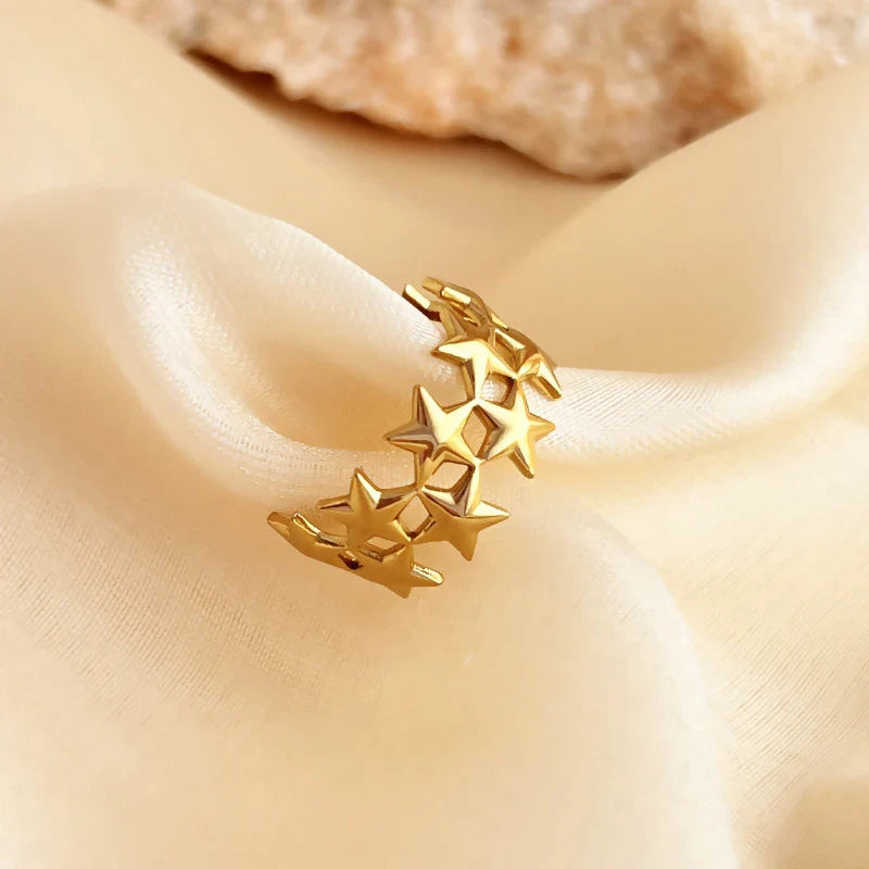 2026 New Stainless Steel Double Layer Star Waterproof Rings for Women Gold Color Opened Star Rings Cute Wedding Jewelry Gifts Vera Lux