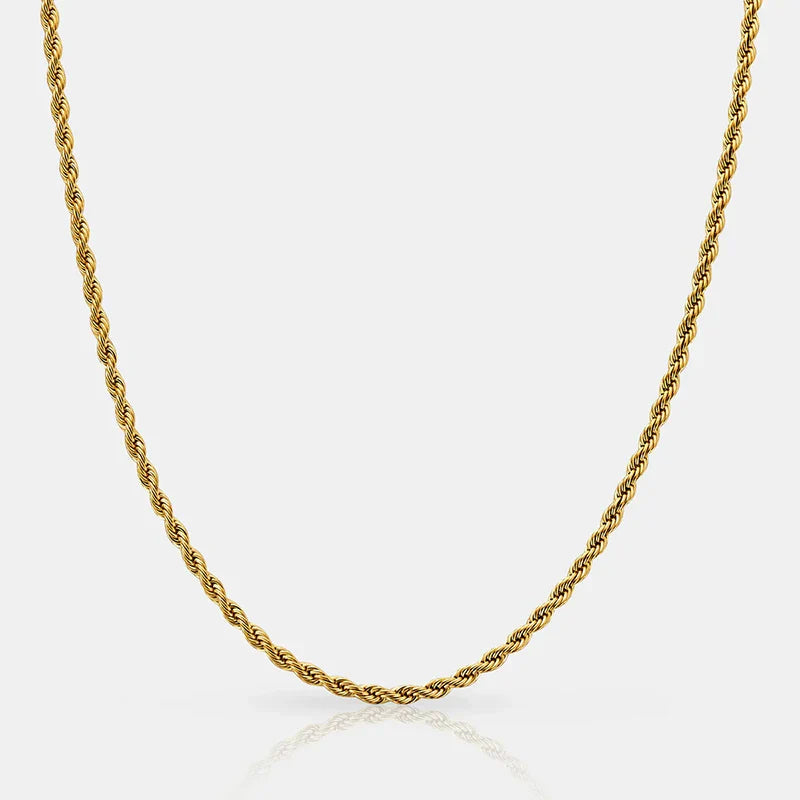 Waterproof Classic 18K Gold Plated Stainless Steel 3mm Rope Chain For Men Women Jewelry Accessories Vera Lux