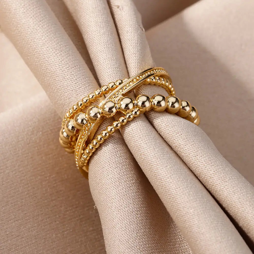 Stainless Steel Bead Twist Cross Rings For Women Gold Plated Irregular Opening Ring Wedding Aesthetic Jewelry anillos mujer Vera Lux
