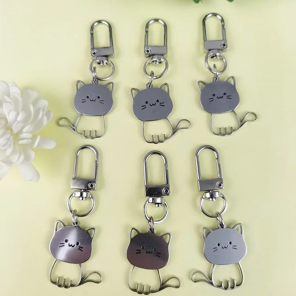 Stainless Steel Lovely Cat Keychain Couple Lover Animal Matching Keyring Cat Eating Fish Pendants Valentine's Day Gifts 2025 New Vera Lux