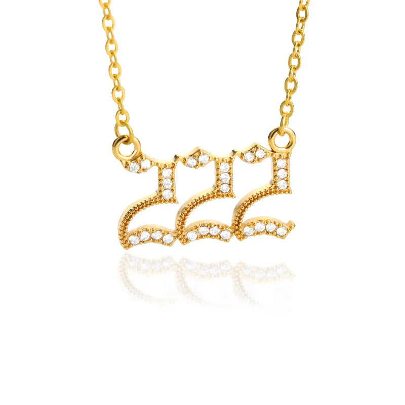 111 222 333 444 555 666 777 888 999 Necklaces For Women Gold Color Stainless Steel Zircon Angel Number Pendant Necklace Jewelry Vera Lux