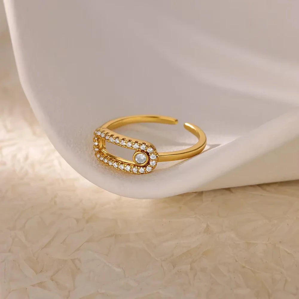 Zircon Heart Rings For Women Stainless Steel Gold Color Geometric Open Finger Ring Fashion Wedding Aesthetic Jewelry Gift Vera Lux