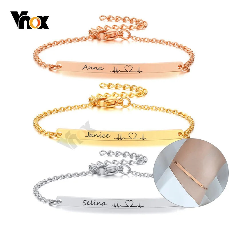 Vnox Minimalist Personalize Engrave Stainless Steel Thin Bar Bracelets for Women Lady Custom Friendship Bridesmaid Gifts Jewelry Vera Lux