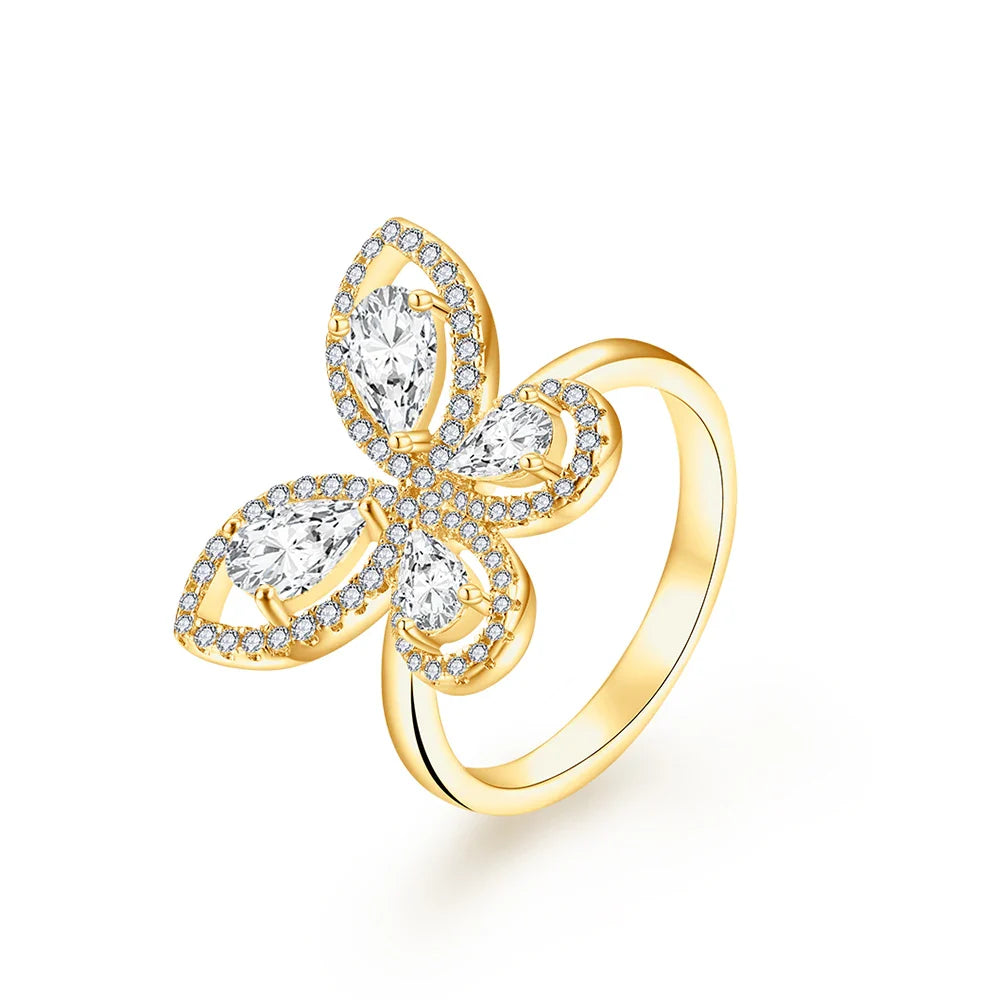 MINTYBOX Butterfly Moissanite Ring for Women Solid 10k 14k White Gold Pear Cut 6*4mm Pass Diamond Test Engagement Fine Jewelry Vera Lux