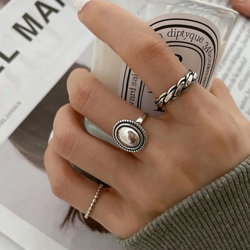 925 Sterling Silver Rings Couples Accessories INS Fashion Vintage Twist Design Round Shape Geometric Thai Silver Jewelry Vera Lux