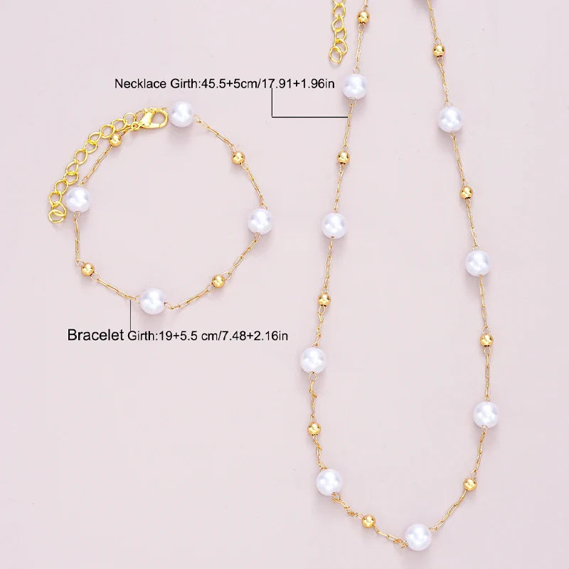 2 Pcs Exquisite Gold Color Bohemian Jewelry Set for Women Fashion Pearl Cross Pendant Necklace Bracelet Set Casual Jewelry Gifts Vera Lux