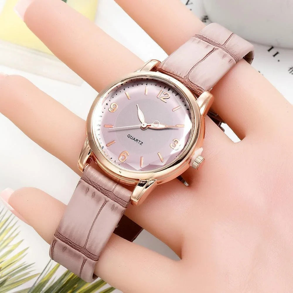 Leather Strap Ladies Watch Polygon Glass Luxury Women clocks Dial Quartz Creative Fashion Quartz Watch Vera Lux